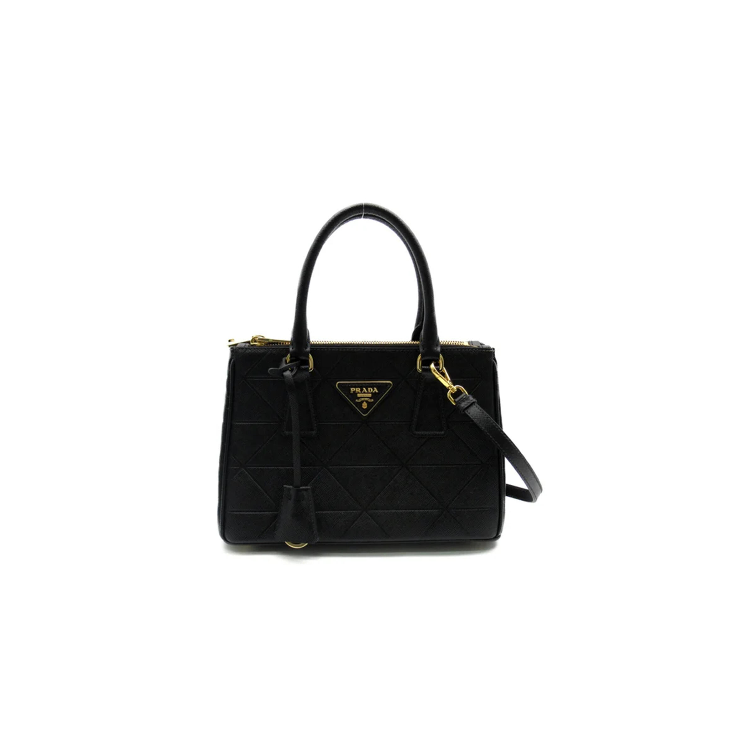 PRADA 2-WAY LEATHER SHOULDER BAG BLACK 4683561 (24*17*11.5cm)